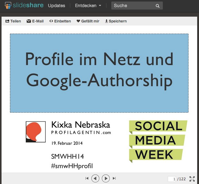 Die Präsentationsfolien "Profiile im Netz & Google Authorship" bei Slideshare