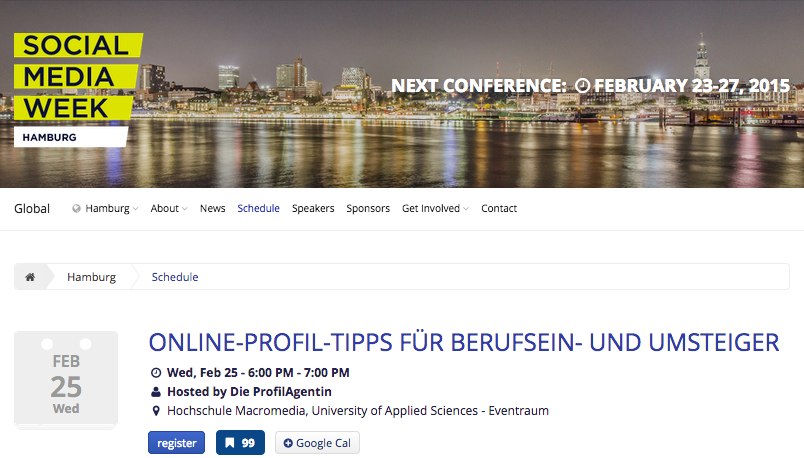 Online-Profil-Tipps für Berufsein- und Umsteiger - Social Media Week - Hamburg