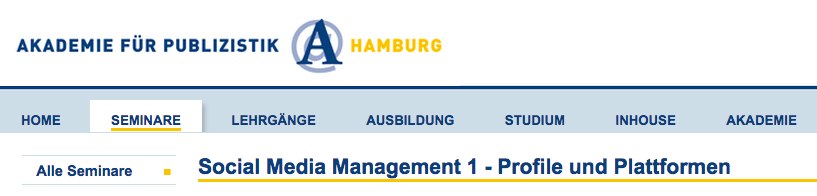 Social Media Management 1 - Profile und Plattformen_ Liste aller Seminare